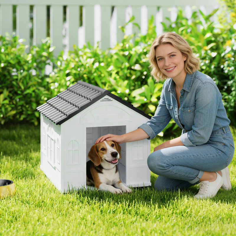 Plastic Dog House, Grey, 63cm H x 65cm W x 75.70cm D