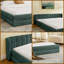 Structure de lit très grand tapissier moderne, tissu en chenille moelleux, tête de lit au sol et structure unie - bleu et vert (88 x 87 x 23 po)-758312185