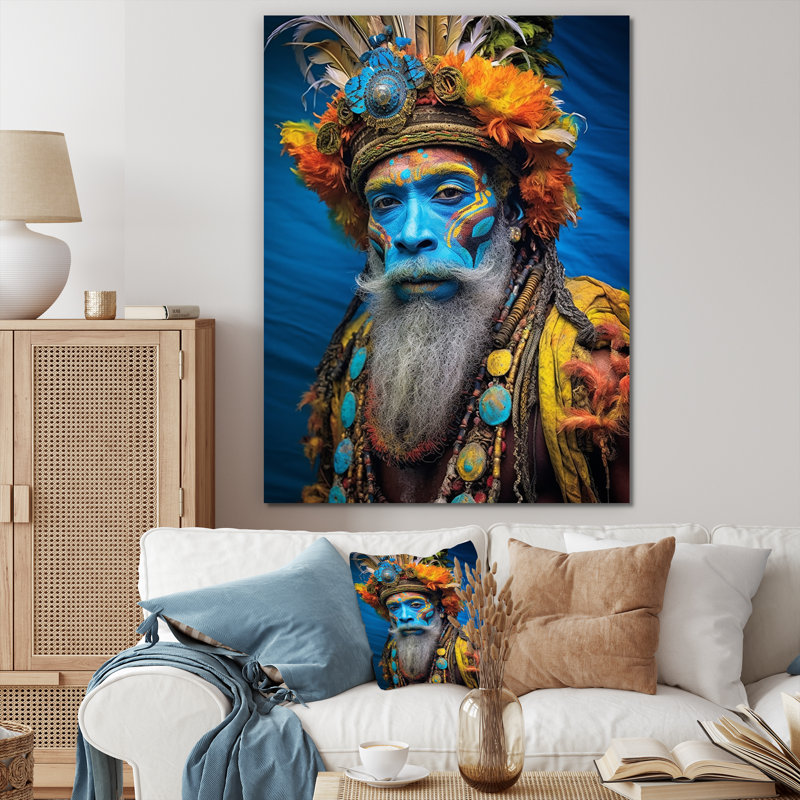 Portrait d'un homme gourou avec un visage bleu sur toile, H 20 po x l 12 po x P 1 po, Toile tendue