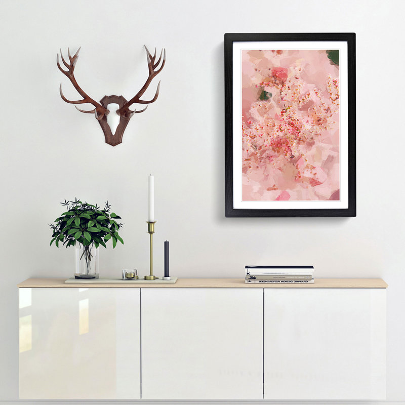 Cherry Blossom in Abstract - Picture Frame Graphic Art Print, 36cm H x 27cm W x 2cm D, Black Framed