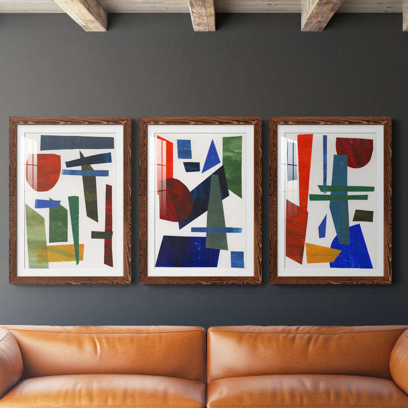 Colorful Shapes II - ensemble de 3 reproductions de cadres photo, H 24 po x l 54 po x P 1,5 po, Érable