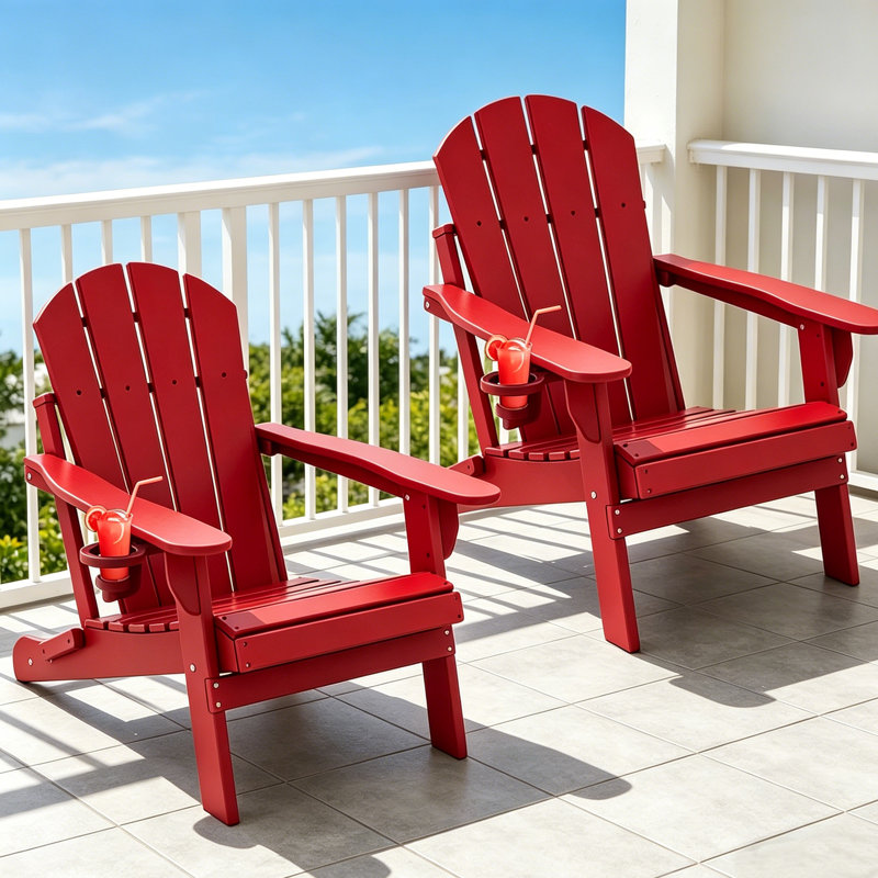 Chaise Adirondack pliante en HDPE avec porte-gobelet (ensemble de 2), Rouge