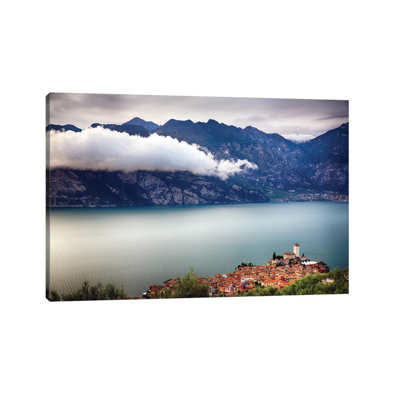 Medieval Town And Castle On A Hill, Malcesine, Lake Garda, Veneto, Italy by George Oze - Wrapped Canvas Print