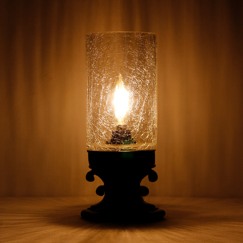 Small Crackled Glass Table Lamp Mini Candle Desk Night Light Resin Base 4"D x 4"W x 10.5"H