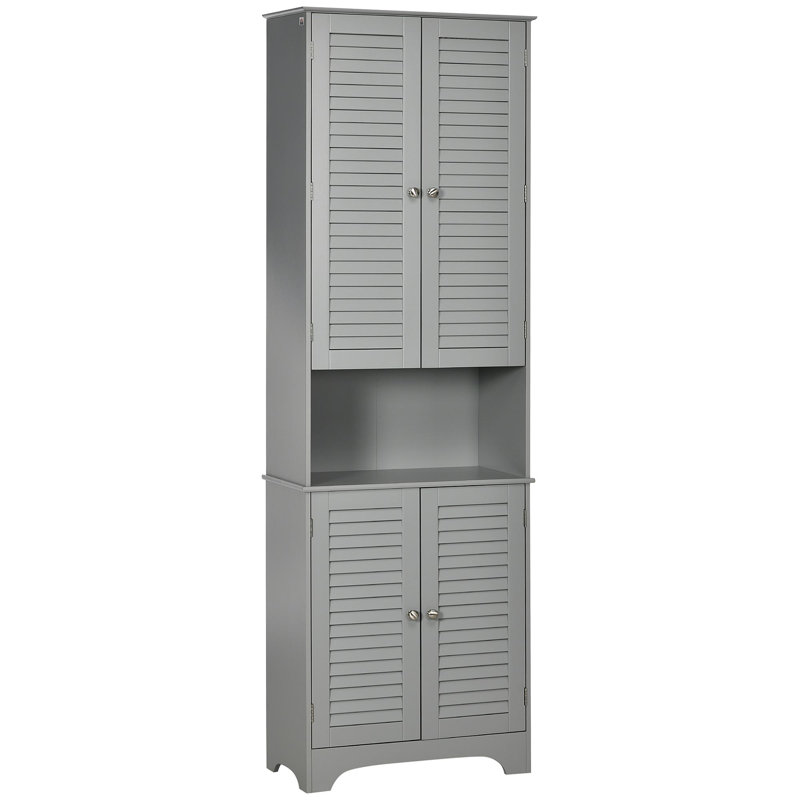 Tall Narrow Bathroom Storage Cabinet With Doors And Shelf Adjustability, Freestanding Bathroom Linen Cabinet With 2 Cabinets And Countertop, Bathroom Floor Cabinet, Gray