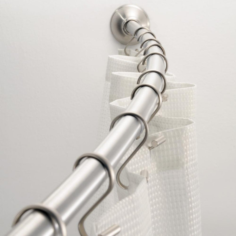 Adjustable Brushed Silver Curved Shower Curtain Rod