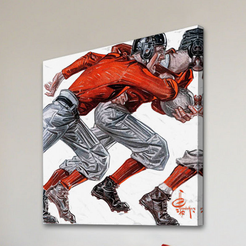 « football joueurs » par j.c. leyendecker, reproduction d’art sur toile tendue, H 18 po x l 18 po x P 1,5 po