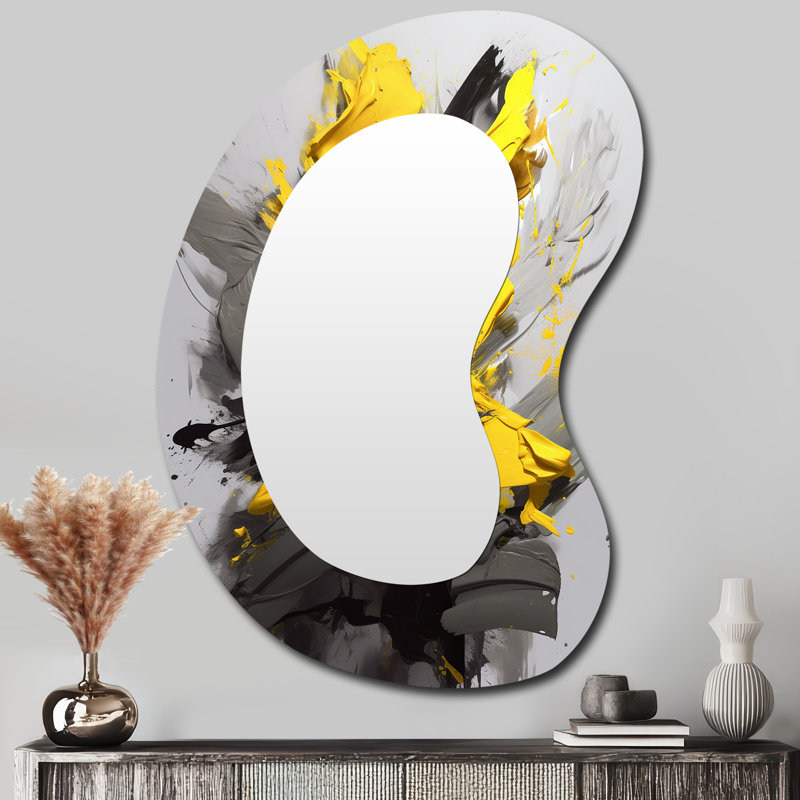 Miroir mural décoratif géométrique abstrait géométrique jaune et gris, 39 po x 28 po