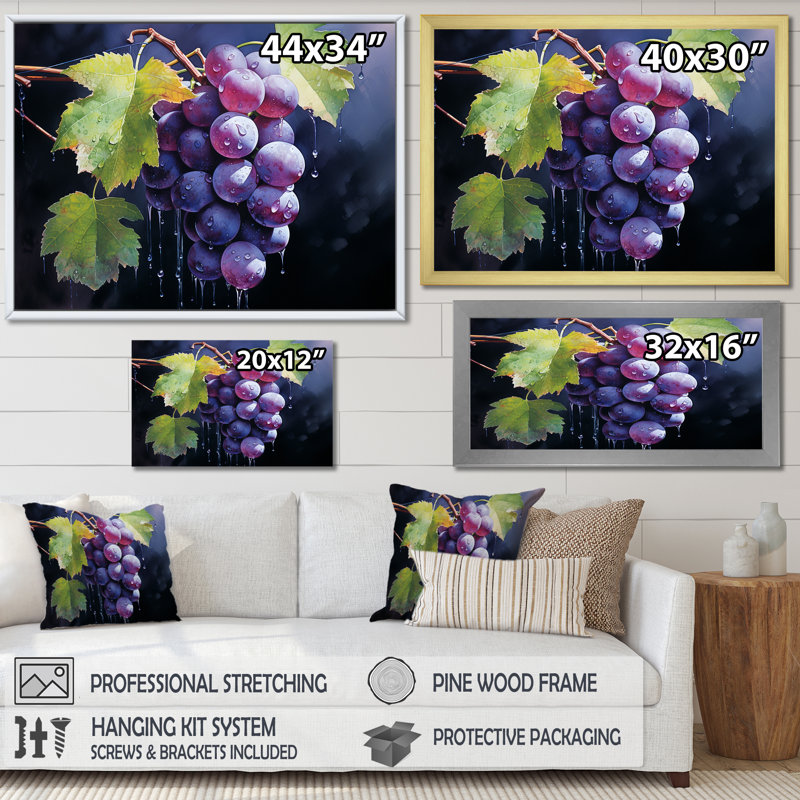 Raisins grâce sur toile, Cadre flottant doré, 34" H x 44" W