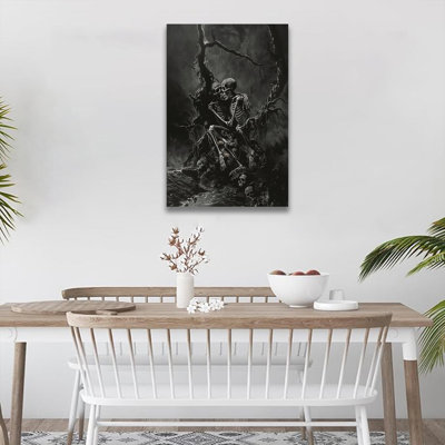 Vertical Canvas Wall Art Hugging Skeletons Dark Swamp Gothic Halloween Fantasy Decor