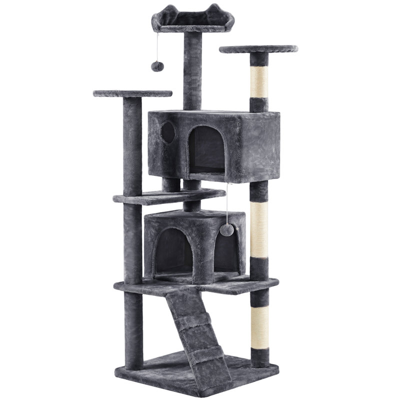 Arbre à chat, chaton, tour avec 2 condos, Gris foncé