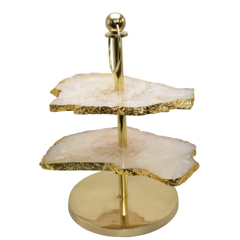 2-Layer Rose Quartz Display Tiered Stand