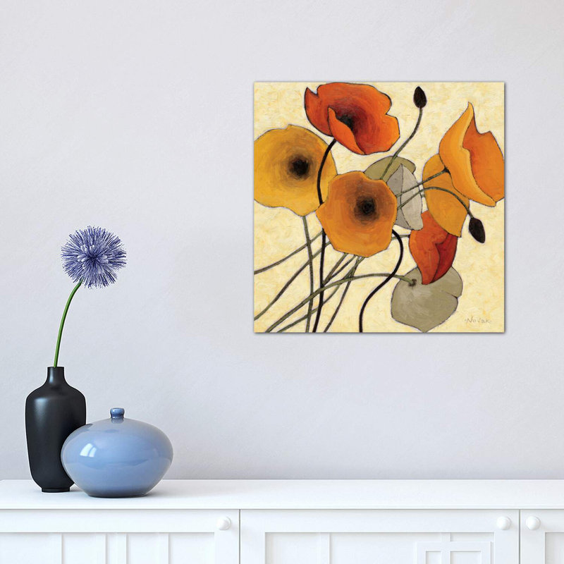 " Pumpkin Poppies II " by Shirley Novak, Wrapped Canvas, 12" H x 12" W x 1.5" D