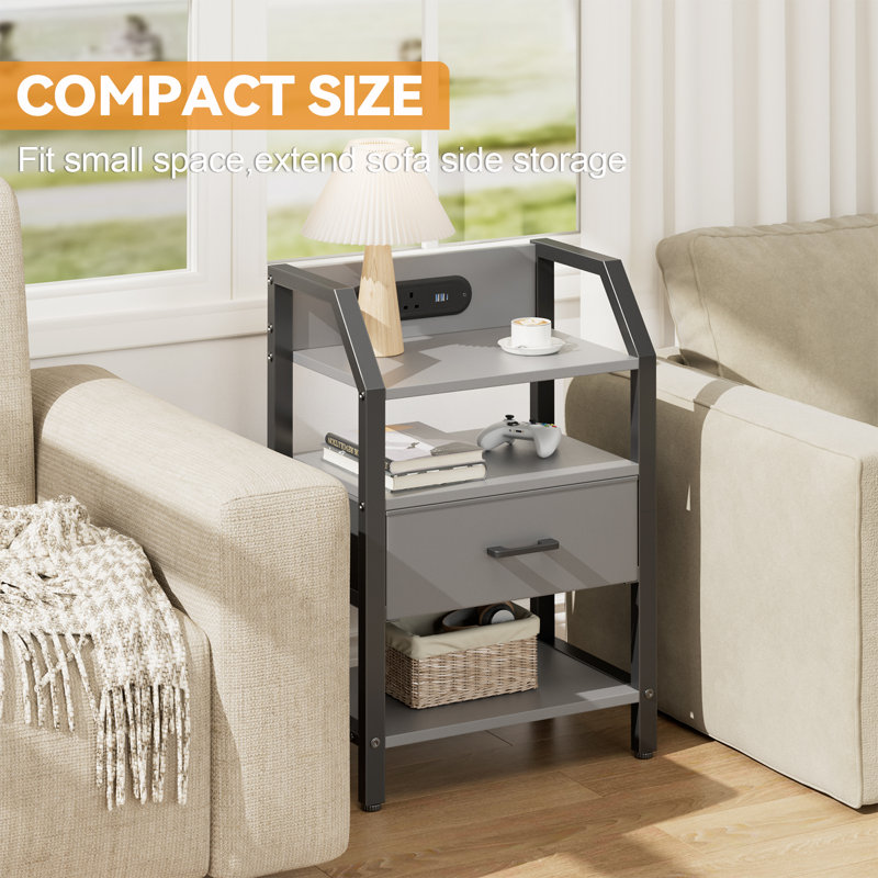 46cm W Steel Bedside Table, Grey