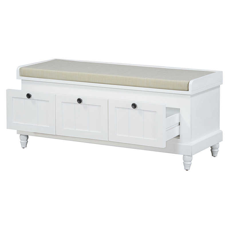 Upholstered Flip Top Storage Bench, White