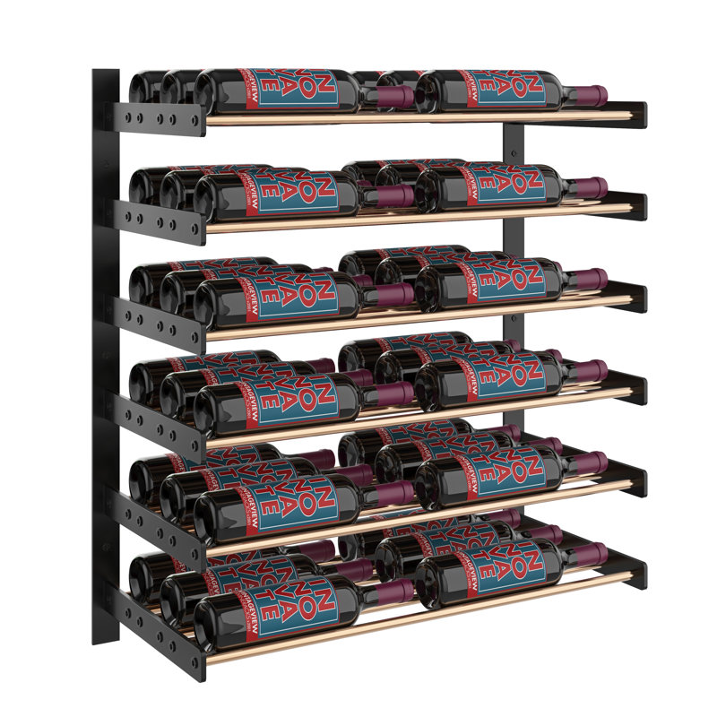 Support à vin mural industriel en bronze doré / noir mat 36 bouteilles Abbie-Marie - H 30 po x l 27,75 po, Noir / Bronze doré