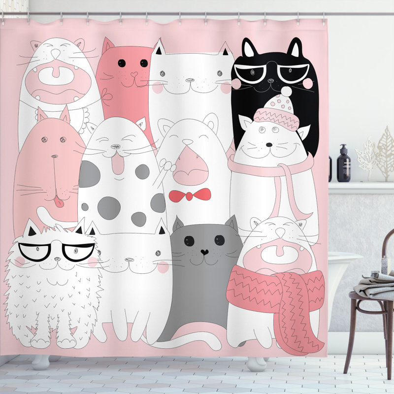 Ensemble de rideau de douche et crochets Cat, H 75 po x l 69 po