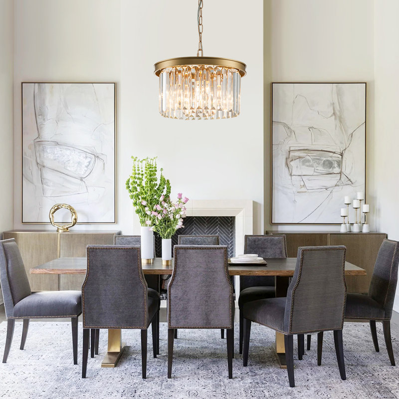 Odwyer 5-Light Gold Modern Drum Pendant Crystal Chandelier