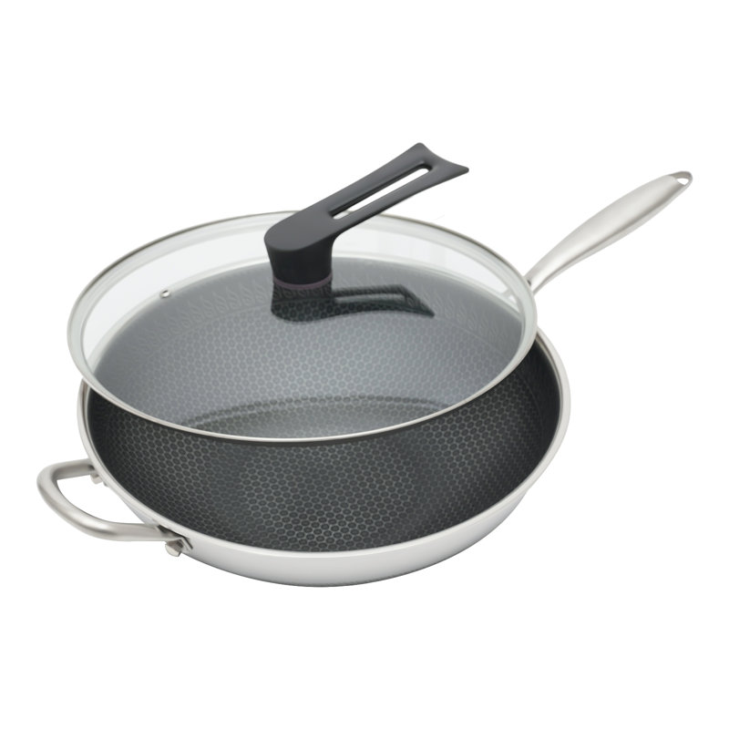 Non-Stick Double Sided Honeycomb Cooking Wok with Lid Stainless Steel