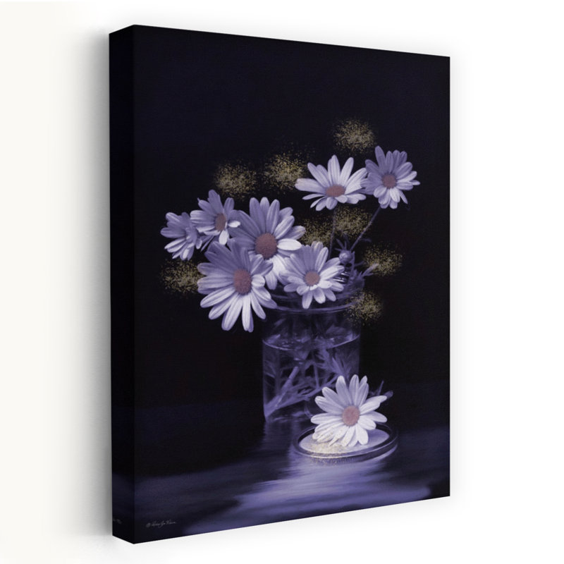 Moon Dust Daisies II - marguerites mauves contemporaines en pot, H 48 po x l 32 po