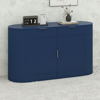 Modern Storage Cabinet – 2 Doors & 2 Drawers, Curved Side Door & 3-Tier Shelves