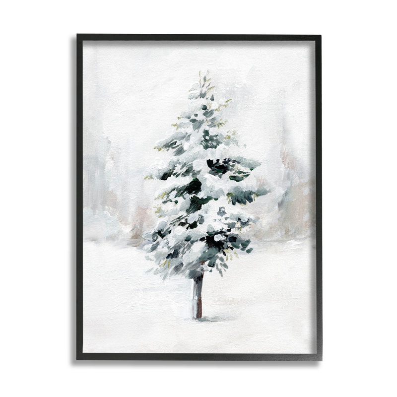 Wintery Snow Tree Scene at-159, Giclée encadrée noir minuit, H 14 po x l 11 po x P 1,5 po
