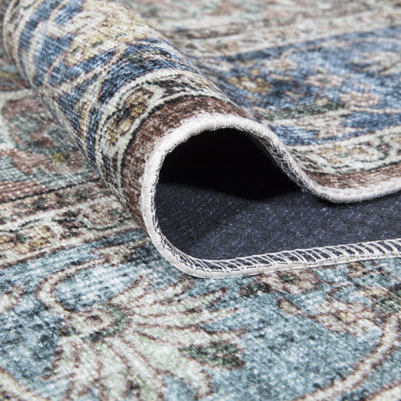 Tapis traditionnel lavable antidérapant - bleu / rouge / brun pour le vestibule, le couloir, la salle de bain et la cuisine
