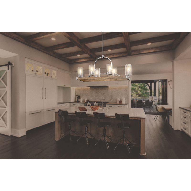 Vanessa 6 - Light Sun Faded Wood/Brushed Nicke Kitchen Island Pendant