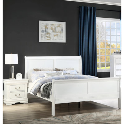 Lit de chambre à coucher, lit double en bois massif blanc et blanc