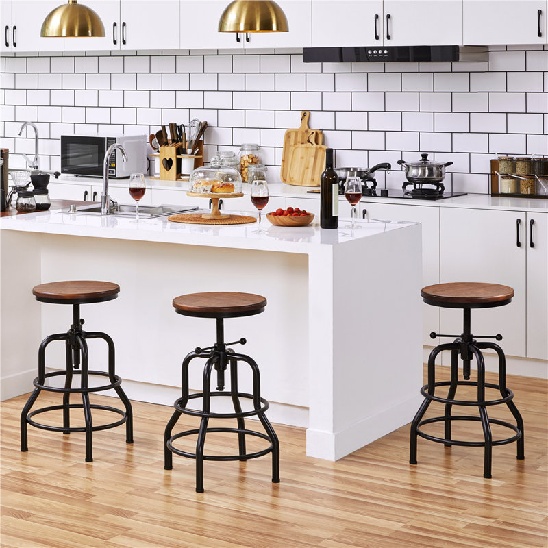 Tabouret à hauteur réglable en bois massif, Brun