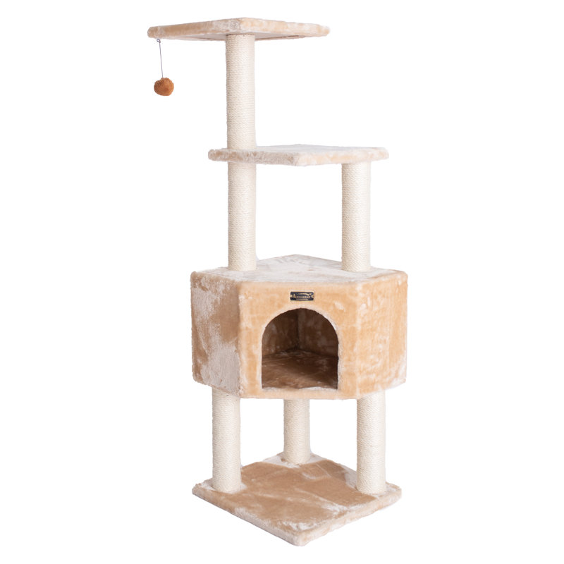 48'' Beige Faux Fur and Sisal Cat Tree Tower