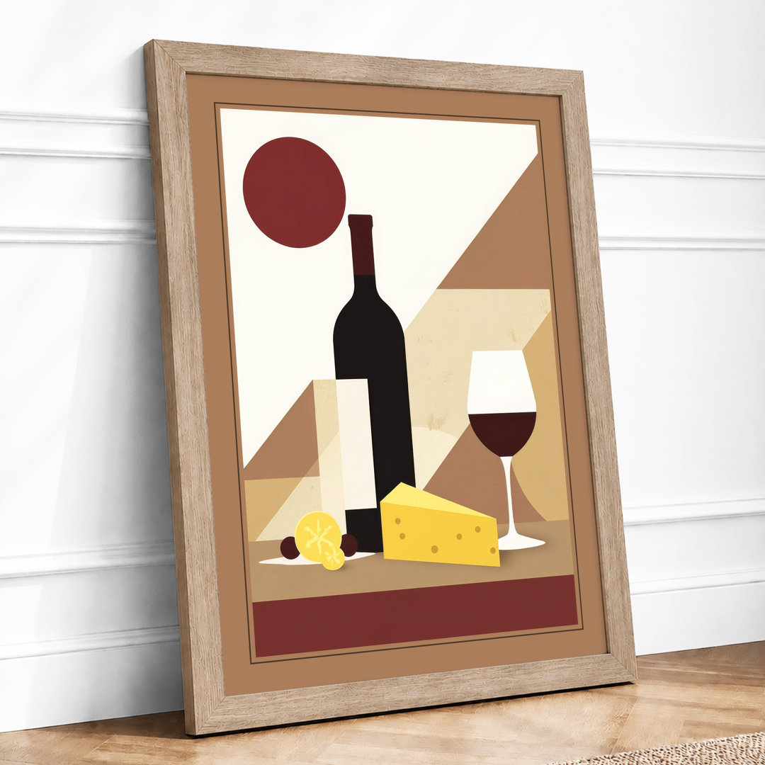 Wine and Cheese Still Life Art Deco - Framed Print