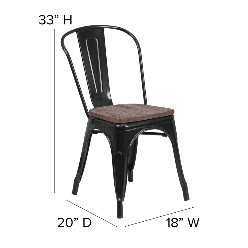 Kewaunee Metal Stackable Chair with Wood Seat, Black