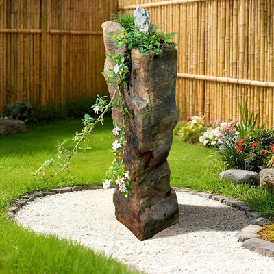36.22"H Zen Rustic Resin Artificial Rock Freestanding Vertical Planter Column Large Outdoor Patio Landscape Decor