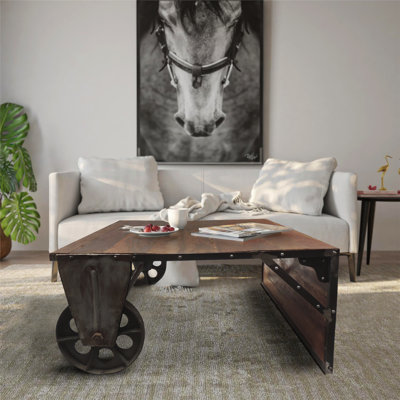 Branton Rectangular Console Table, Solid Wood Top & Iron Base, 48x36x17