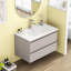 Meuble-lavabo mural de 32 po avec lavabo combiné, tiroirs doubles, façades de tiroirs arrondies, système de fermeture en douceur, lavabo en céramique, conception sans poignée, bois massif, facile à installer-126528865