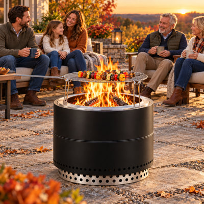 Smokeless Wood‑Burning Fire Pit with Grill & Storage Cover
