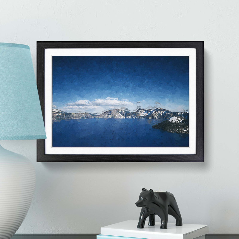 Crater Lake in Oregon in Abstract - Picture Frame Painting Print, 62cm H x 87cm W x 2cm D, Black Framed