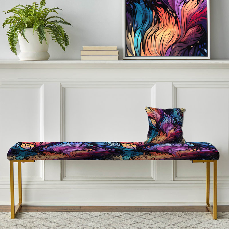 Banc rembourré à pois dorés, Purple And Pink Cosmic Ikat Journey Embark