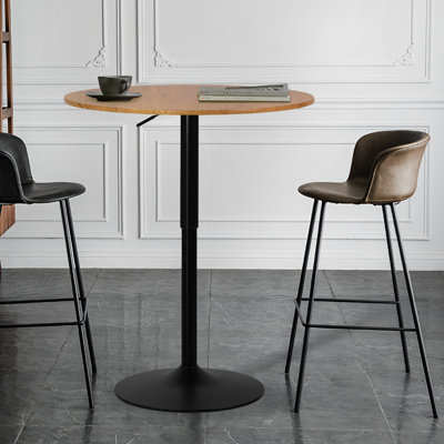 Hulker Round Pub Dining Table Height Adjustable With Wooden Tabletop Home Bar
