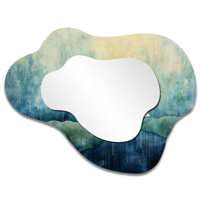 Botanical Asymmetrical Accent Mirror – Lily Pad Aura of Lotus, Metal Print