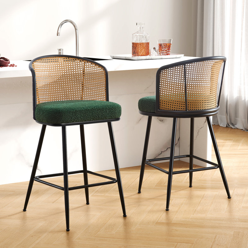 Tabouret de bar et de comptoir rembourré Cane, Vert, 3, Tabouret de comptoir (siège d'une hauteur de 26 p