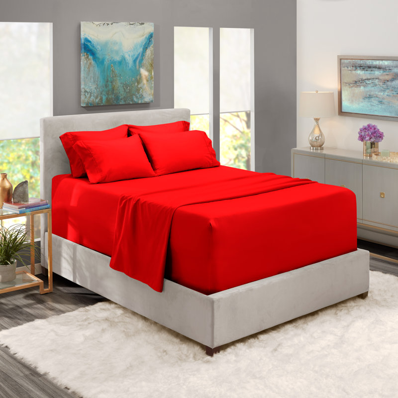 Microfiber Sheet Set, Cherry Red, King Fitted Sheet