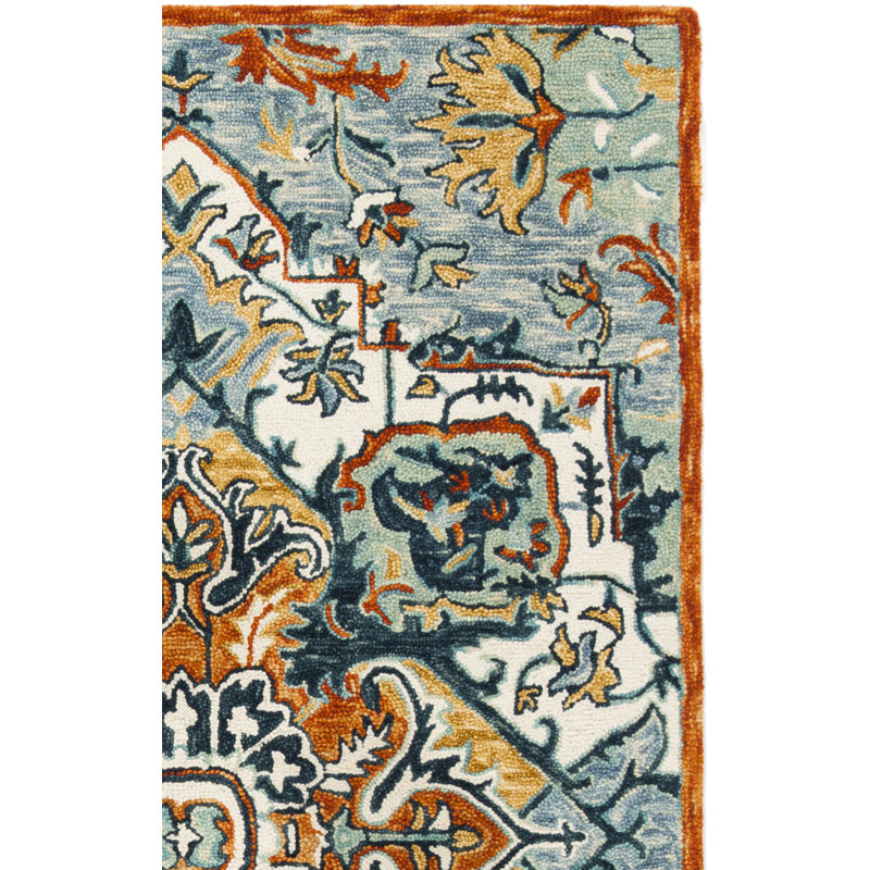 Vahakn Hand Tufted Wool/Cotton Southwestern Rug in Blue/Rust, Square 7'
