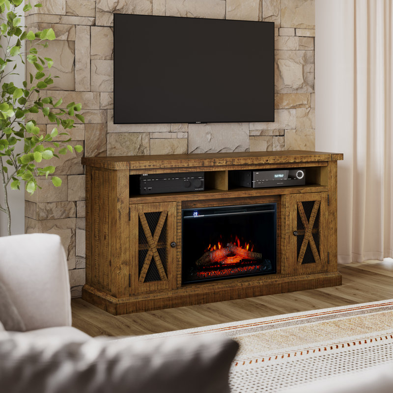 Lynbrook TV Stand for TVs up to 70" with Fireplace Included, Gold