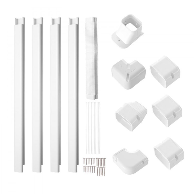 Mini Split Line Set Cover 3-inch W 15.8Ft L, PVC Decorative Pipe Line Cover For Air Conditioner with 4 Straight Ducts & Full Components Easy to Install, Paintable for Heat Pumps, White