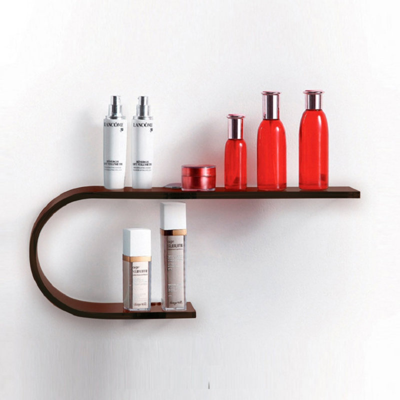 Huson Glass Floating Shelf with Adjustable Shelves, Brown