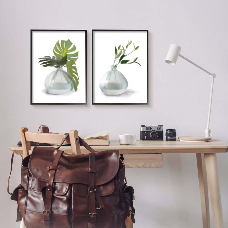 "Simple Monstera Plant Leaf Sprig" par Sally Swatland - ensemble de 2 impressions, H 20 po x l 32 po x P 1,5 po