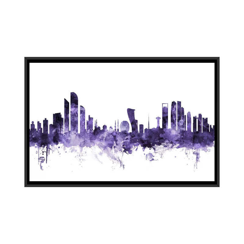 " Abu Dhabi, UAE Skyline " by Michael Tompsett, Black Framed Canvas, 18" H x 26" W x 1.5" D, No Mat