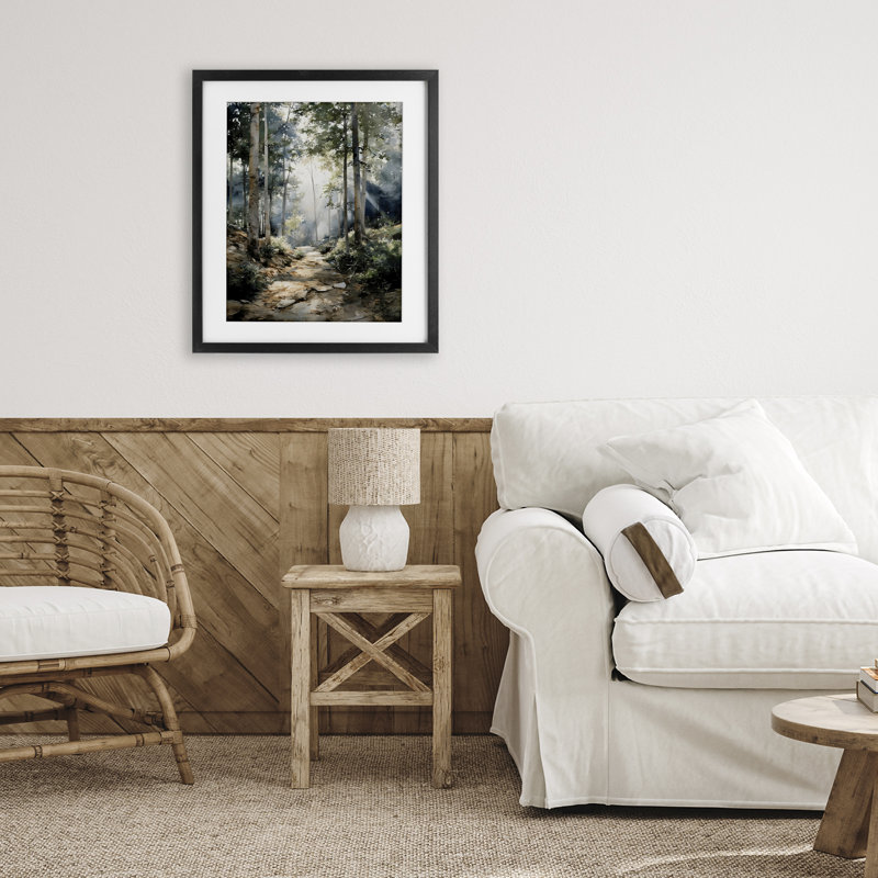«Through The Woods Pathway», reproduction sous verre encadrée, design par Franklyn Gregory, 21 x 17